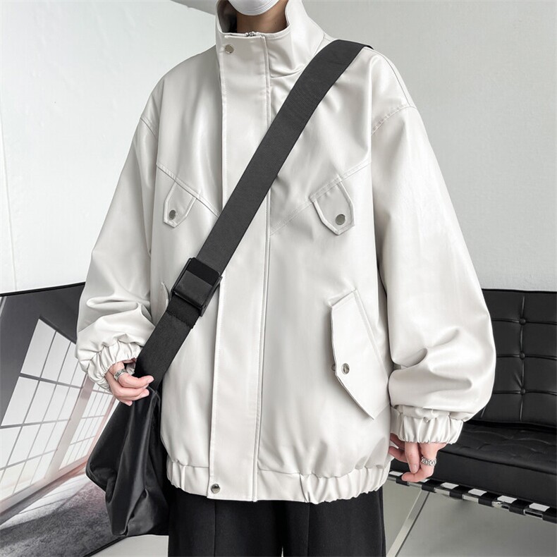 春季潮流夹克情侣款大码宽松外套机车立领皮衣男A266-PY008-P75,男装夹克,电商A266