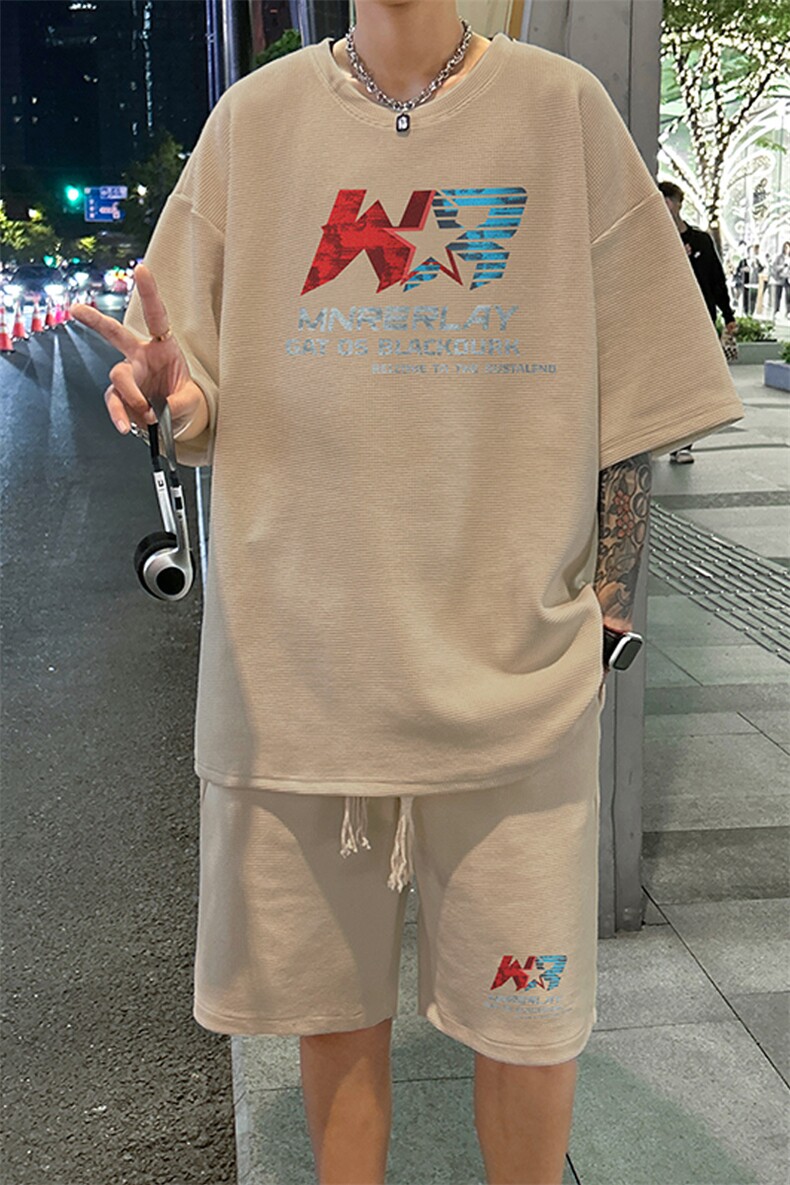 套装！华夫格套装短袖T恤短裤男TZ227-特P38,男装牛仔裤,电商B367