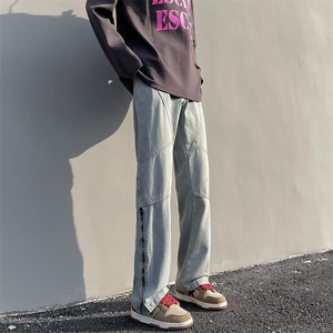 美式高街牛仔裤男韩版潮拉链个性2024冬季新款ins长裤RK1287-P53图片