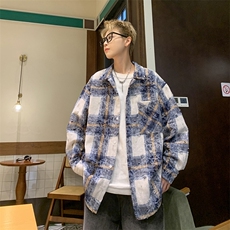模特-宽松港风ins扎染格子长袖衬衫男9021-P48，男装衬衫，电商B380（原B361）