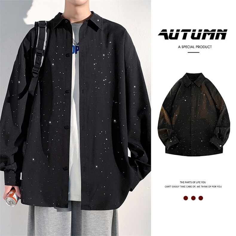 四面弹满天星秋款中式宽松长袖衬衫CSK4205-P38,男装衬衫,星座1204