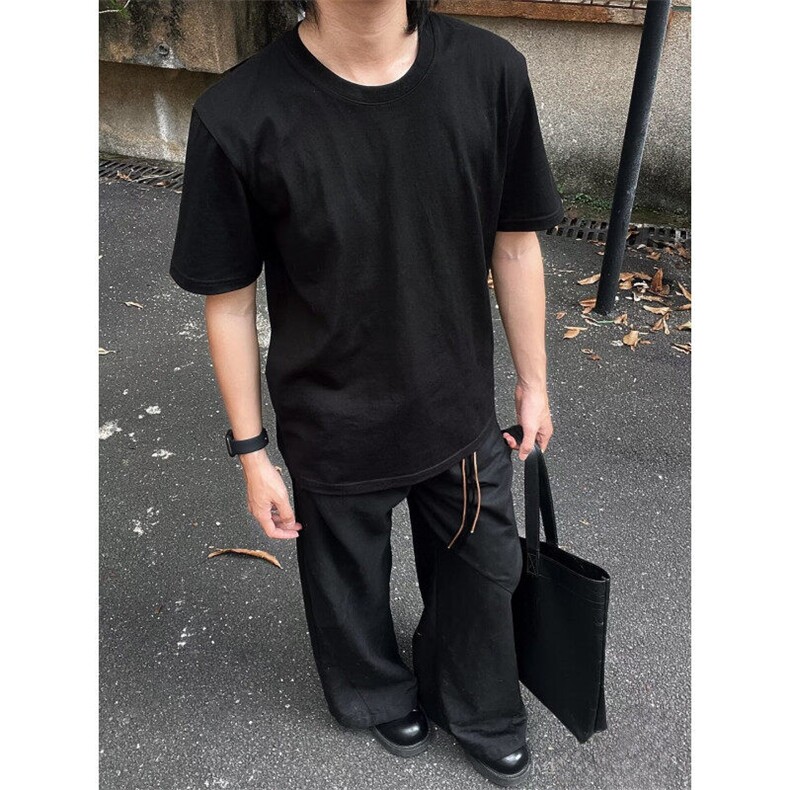 美式cleanfit夏季纯色打底基础款正肩T恤男收袖口短袖修身 TW51图片