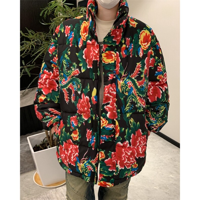 冬季2024美式潮牌大花棉袄棉服外套男加厚宽松棉衣,男装棉衣,星座716-4