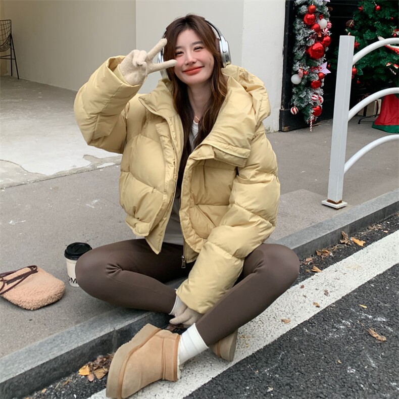 奶黄色羽绒服女冬季2025新款高级感韩系小个子流行短款面包服加厚,女装羽绒服,2D143