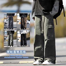 2025秋冬新款休闲男裤宽松直筒百搭水洗简约裤子拼接潮9281-P50，男装休闲裤，星座1006