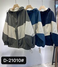 拼色拉链魔术贴风衣，女装风衣，D壹