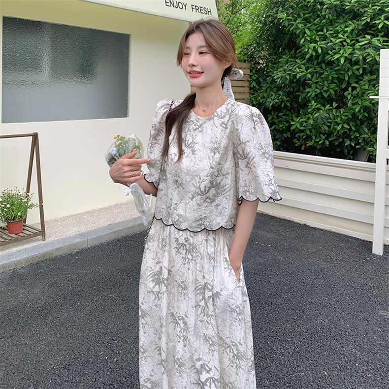 新中式禅意女2025夏季搭配一整套国风水墨画上衣半身裙，女装连衣裙，诺蝶