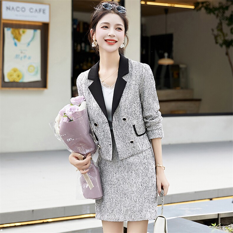 小香风西装套装裙女春秋2023新款气质名媛短西服包臀半身裙两件套,女装套装/套裙,罗腾