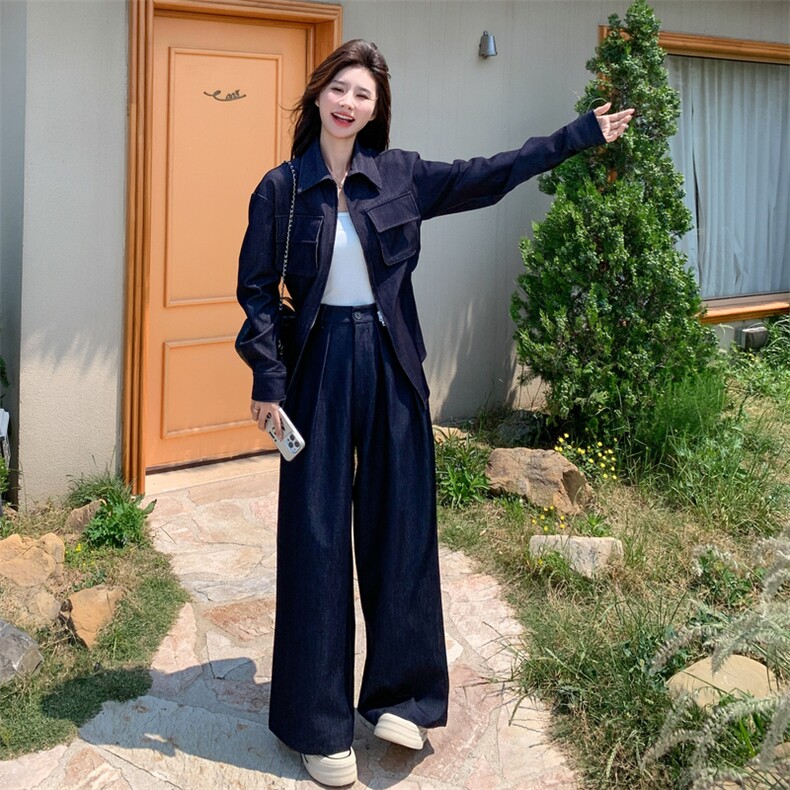 韩系减龄牛仔套装女2025秋季新款时尚气质设计感上衣长裤两件套,女装套装/套裙,2C170