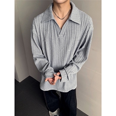 老钱风麦穗纹polo衫长袖T恤男秋季休闲内搭打底衫W603-P38，男装Polo衫，电商C307