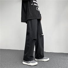 破洞牛仔裤男夏季潮老爹裤直筒阔腿裤薄款宽松百搭裤子K1223-P40，男装休闲裤，星座512-4