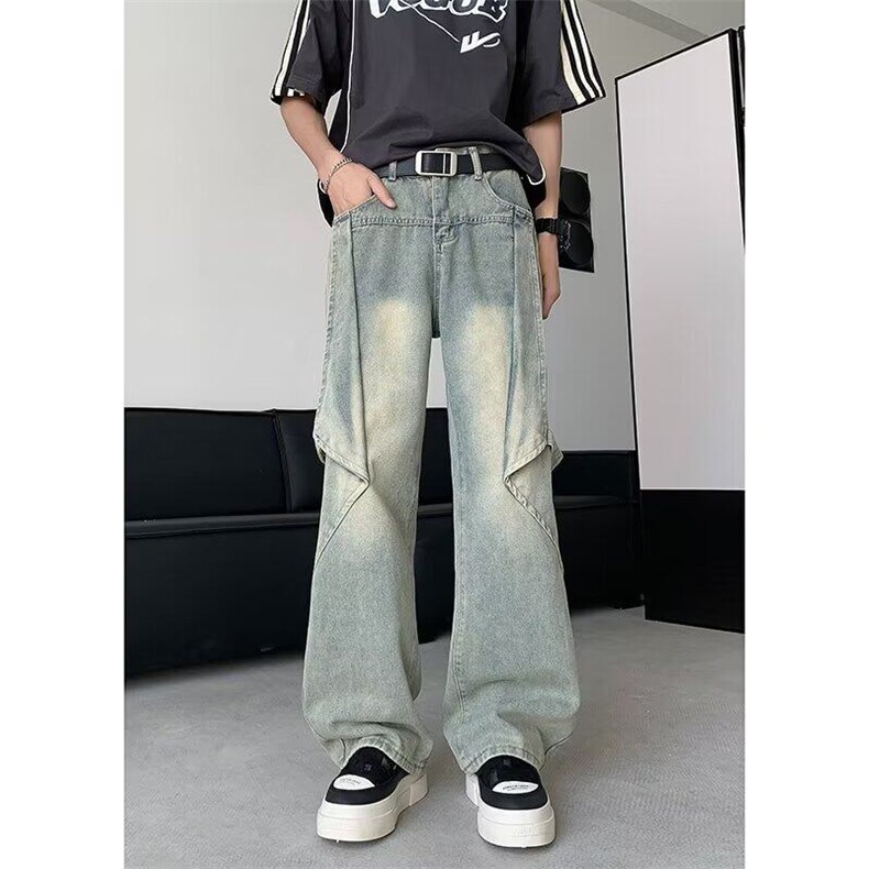 DG02-P58新款复古炸街刷漆做旧宽松男士牛仔长裤阔腿直筒拖地，男装牛仔裤，星座603-2