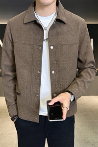 加绒加厚夹克外套男2025新款秋冬季麂皮PU皮衣 A313-1808-1-P145图片