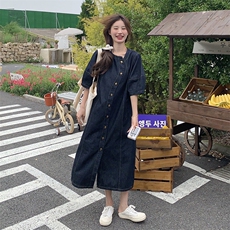 盐系气质时尚牛仔连衣裙女2025夏季新款韩版减龄宽松显瘦衬衫裙子，女装连衣裙，2C269