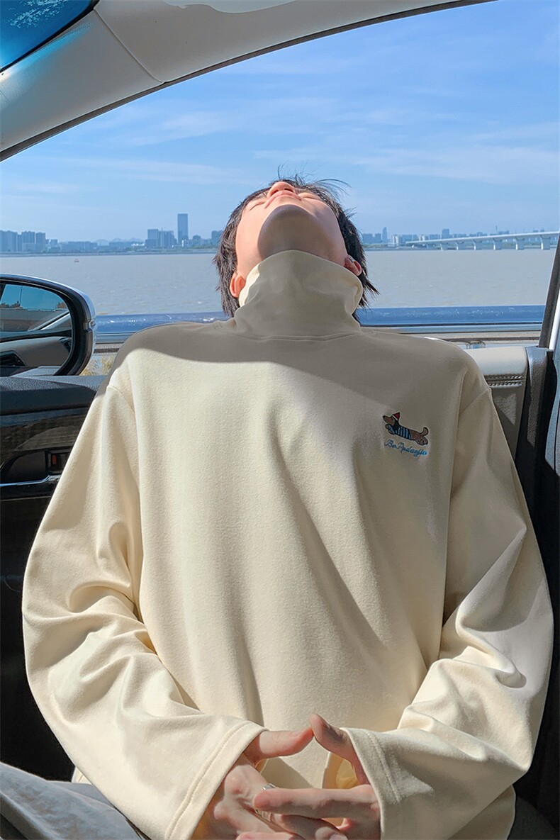 2025秋冬腊肠狗刺绣双面德绒高领大码长袖T恤男T24501-特P21控39,男装T恤,电商A001-1