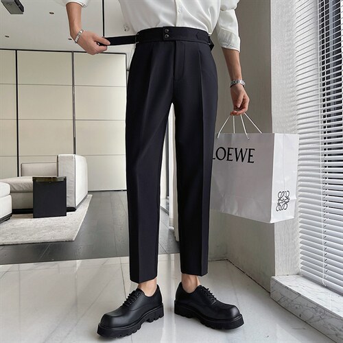 夏轻熟风高级感纯色垂感侧扣休闲小西裤抖音男裤K16/P80控108，男装西裤，电商A243