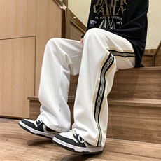 K3197-P48春装潮牌美式中性男女情侣侧织带垂坠感拖地休闲卫裤，男装休闲裤，电商A009A（原A058A）
