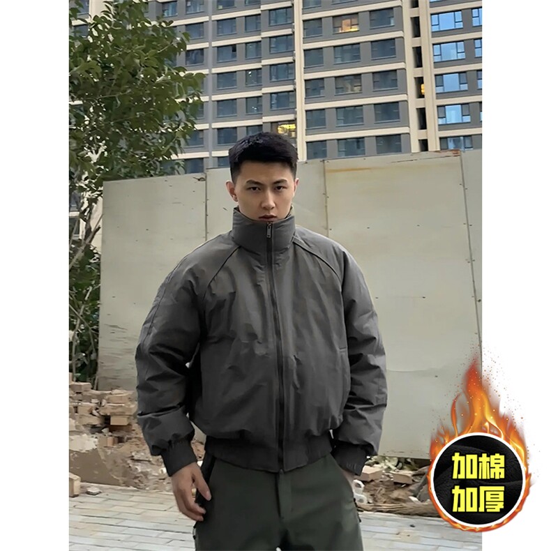 现货美式高街休闲棉衣夹克三防立领纯色户外工装加厚棉服外套图片