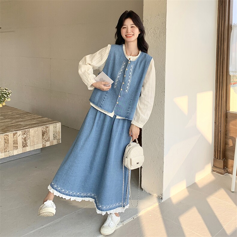 复古牛仔马甲裙女2025春季新款设计感超好看衬衫半身裙,女装连衣裙,2C032