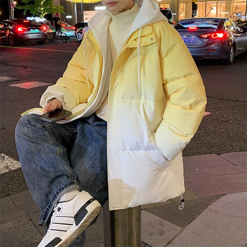 现货中性风棉衣男渐变假两件连帽二开加厚棉袄DSA157B-M8870-P90,男装棉衣,电商A157B