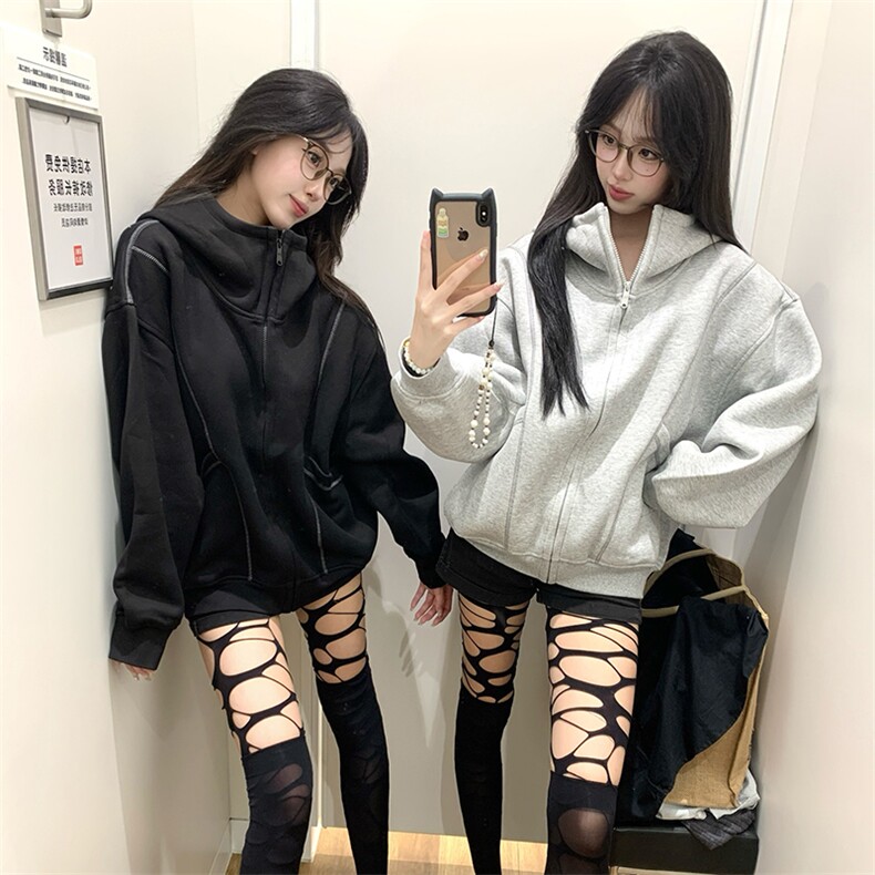 抖音得物高品质秋冬美式高街重磅结构辑明线纹理连帽卫衣外套W111，男装卫衣，电商A486