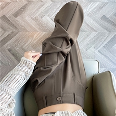 红色高级感窄版西装阔腿裤女秋新款高腰垂感显瘦休闲裤直筒拖地裤，女装休闲裤，梦白服饰厂