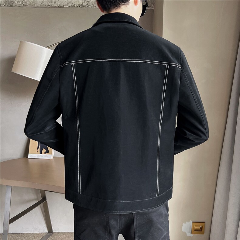 2025店主风秋季翻领机车pu皮皮衣辑明线夹克外套男6066-P135,男装皮衣,电商A413