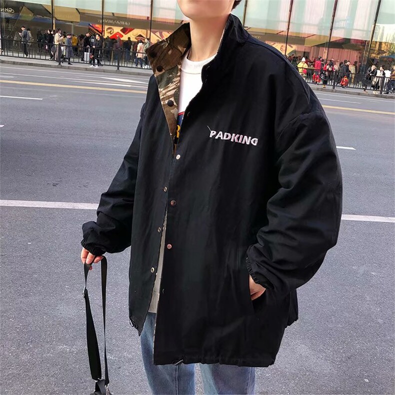 秋外套男港风工装潮牌上衣韩版迷彩两面穿夹克ins中性jk8901-p55图片