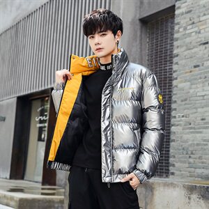 新款主推2021冬季连帽棉衣男修身大码亮面棉服加厚保暖外套P90图片