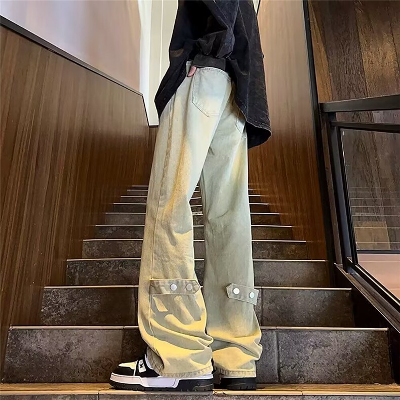 美式高街cleanfit黑色牛仔裤男春季直筒微喇修身显瘦百搭休闲裤子,男装牛仔裤,星座308A-1（原309B-1）