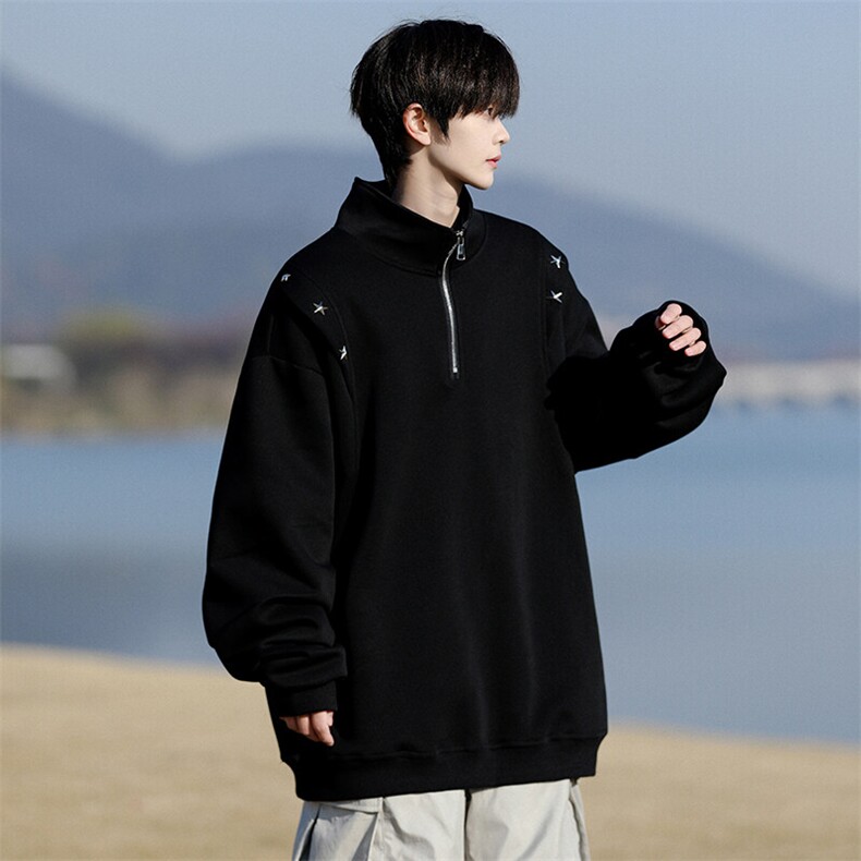 8XL-M星星铆钉半拉链卫衣大码重磅痞帅高街小众立领外套WY5109P58，男装卫衣，电商B238