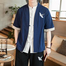 风外套五分袖男唐装盘扣开衫道袍和服宽松夹克茶服M130P35,男装T恤,钱塘788(原4013)