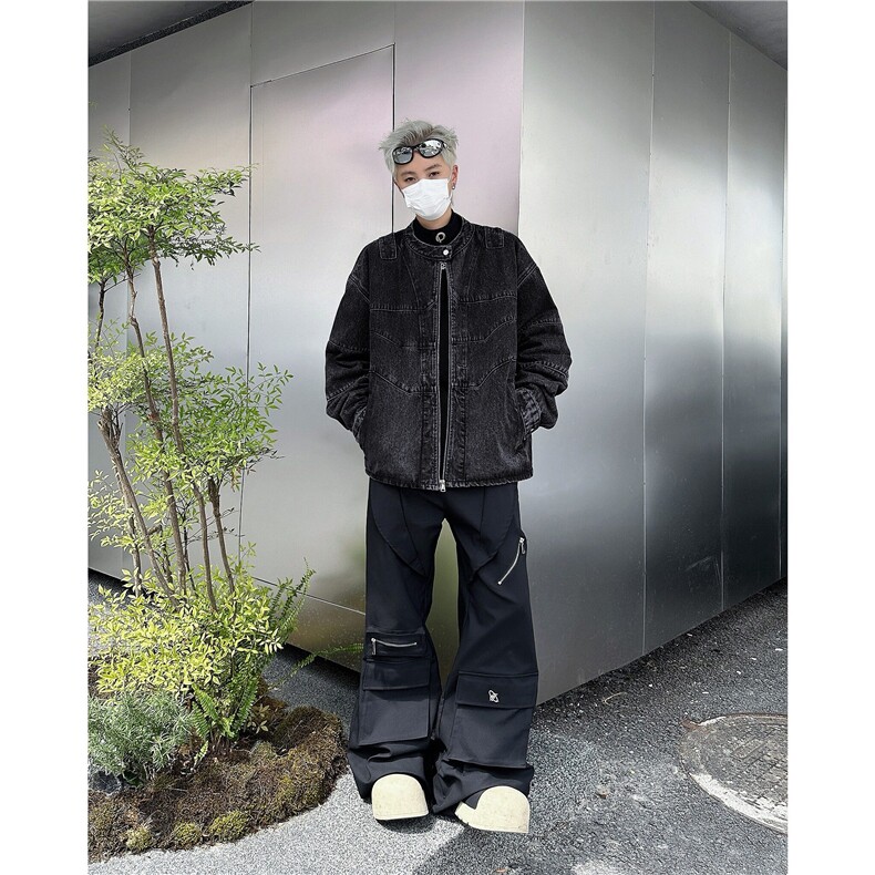 外骨骼脊柱’结构做旧重水洗活页机车短宽牛仔外套夹克W6269-P75,男装夹克,星座412-3