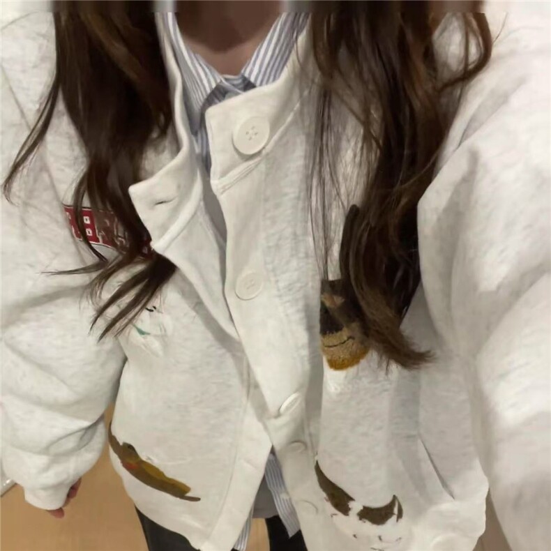韩系可爱百搭卫衣春秋季宽松慵懒风休闲中长款学生情侣棒球服潮,女装职业装,星座601-1