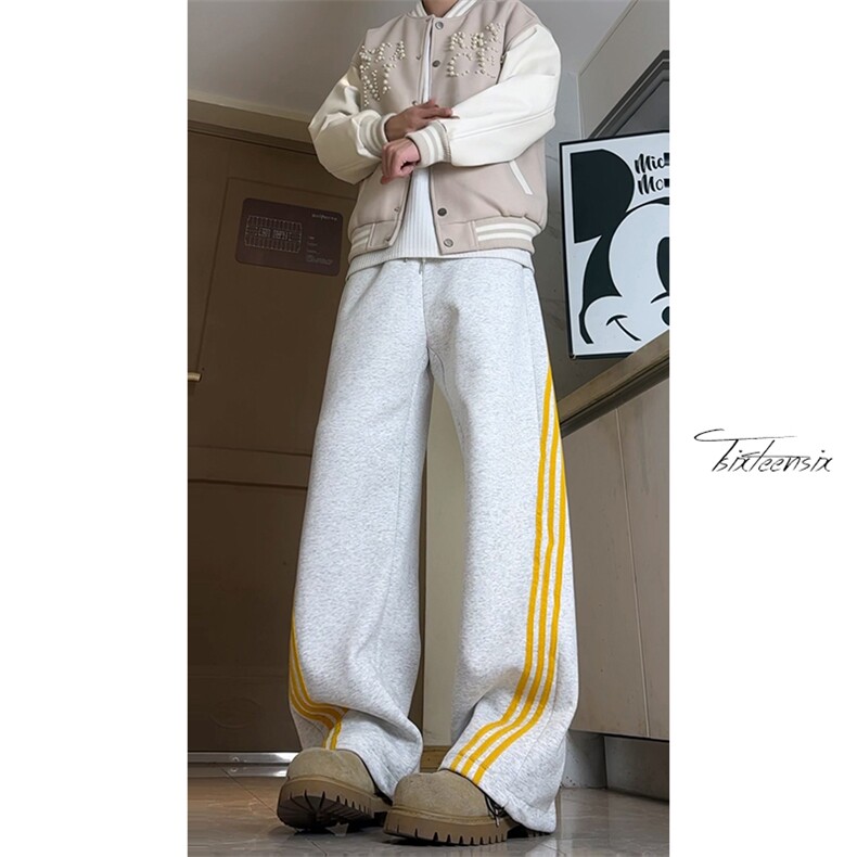 美式三条杠休闲裤男秋季宽松直筒阔腿卫裤A166-KX5811-特P37控75,男装休闲裤,电商A166