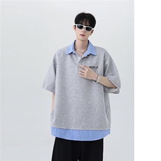 撞色拼接翻领cleanfit假两件短袖潮牌痞帅炸街t恤Polo衫T253-P48，男装Polo衫，电商C307