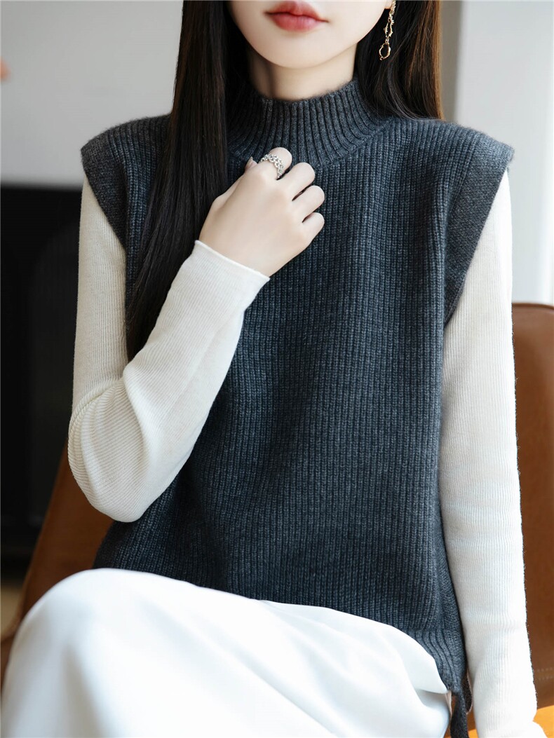 欧货时髦25秋冬新款半高领羊毛针织马甲背心女叠穿外搭毛衣坎肩,针织衫/毛衣,暖绒情旗舰店