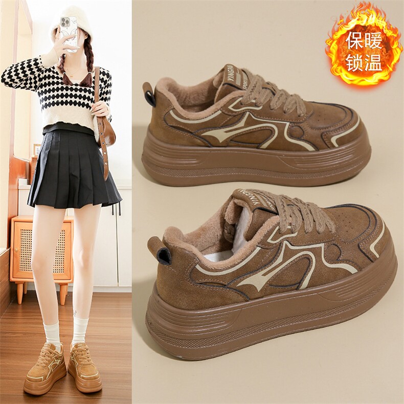 韩版厚底板鞋女2024冬季加绒保暖女鞋ins潮学生休闲运动棉鞋，女鞋休闲鞋，电商A223