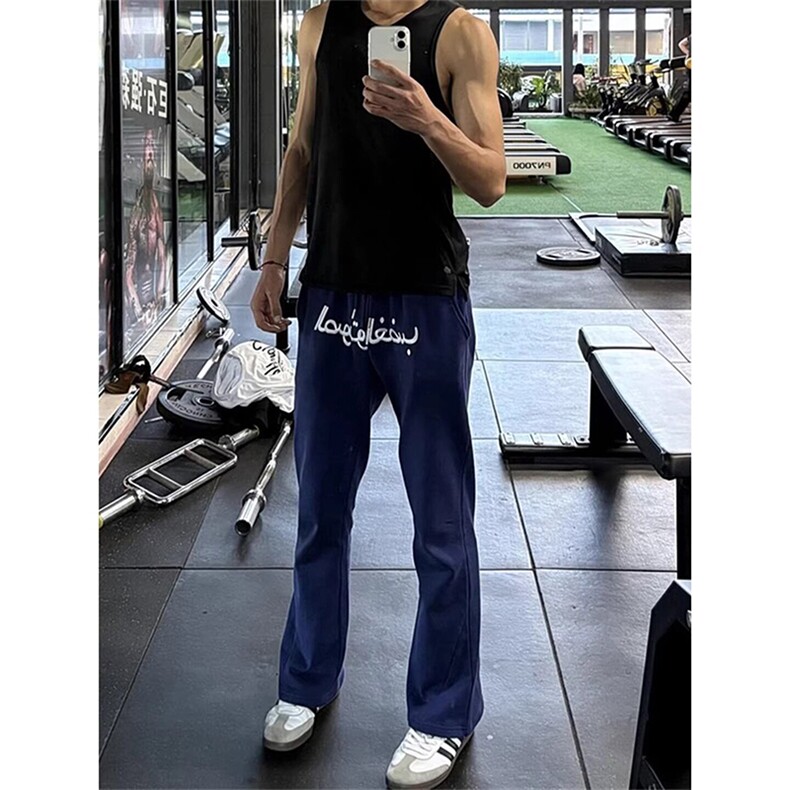 美式高街潮牌男女运动休闲裤直筒宽松慵懒显瘦印花休闲卫裤子,男装休闲裤,电商A486