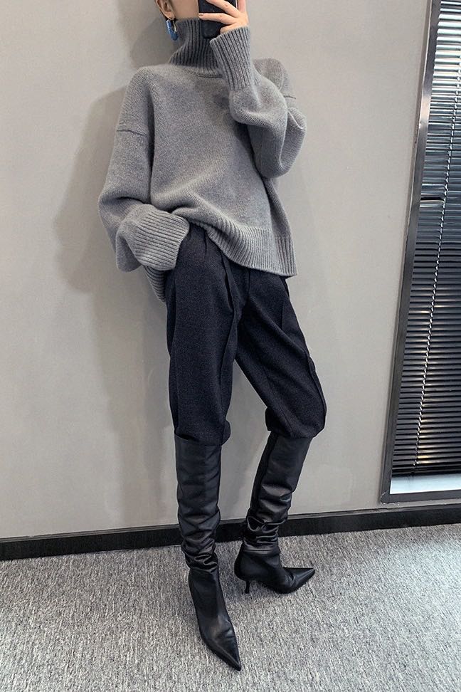 明星王菲同款羊毛衫女100%加厚慵懒风宽松羊绒针织打底高领毛衣,针织衫/毛衣,千御纺羊绒