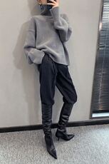 明星王菲同款羊毛衫女100%加厚慵懒风宽松羊绒针织打底高领毛衣，女装针织衫/毛衣，千御纺羊绒