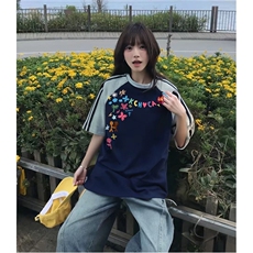 抖音得物品质二开240克宽松纯棉美式潮牌插肩三杠织带短袖T恤，男装T恤，电商A486