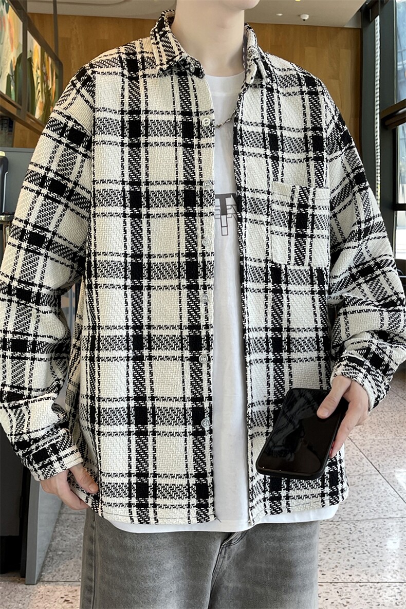 精品秋季小香风衬衫式翻领夹克男潮大码宽松痞帅外套毛呢衬衣p55,男装夹克,电商A012