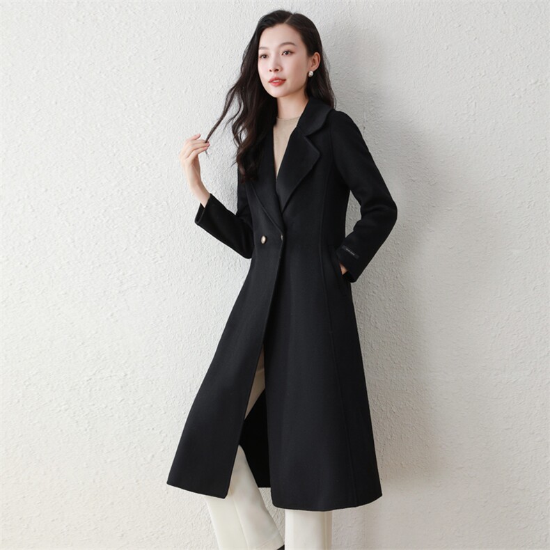 时尚百搭秋冬新款羊毛大衣女中长款双面毛呢修身外套气质显瘦风衣,女装双面呢大衣,阿舍尔精品