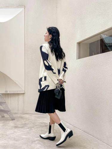 设计师款水墨风印花西装，女装西装，JY.OUBEN