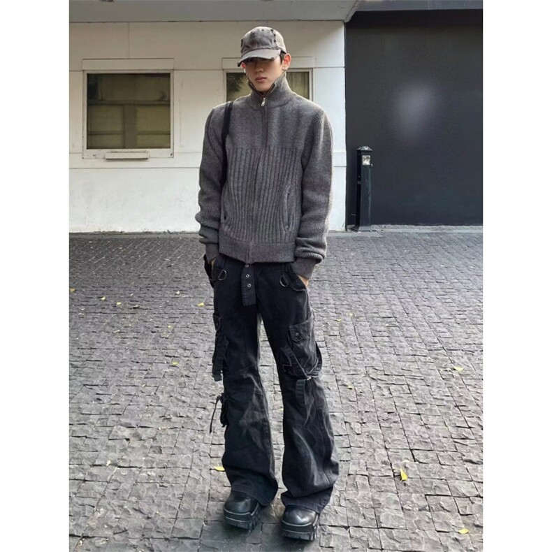 美式高领拉链开衫毛衣外套潮男秋冬厚实潮流立领毛线针织衫情侣款,男装针织衫/毛衣,四季星座505