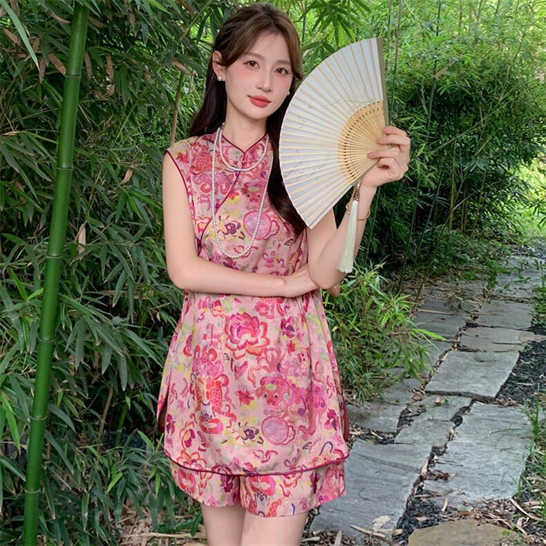 新中式国风套装女夏季新款高级感显瘦马甲阔腿裤两件套流行街服饰,女装套装/套裙,超帛