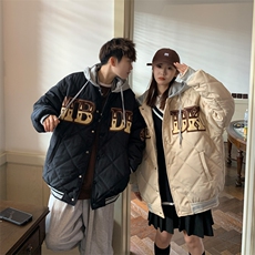 情侣菱形格夹棉加厚棒球服男连帽棉衣（已注册）X1213-MY22-P125，男装棉衣，星座1213