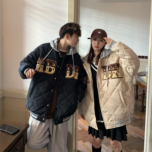 情侣 菱形格夹棉加厚棒球服男连帽棉衣（已注册）X1213-MY22-P125图片
