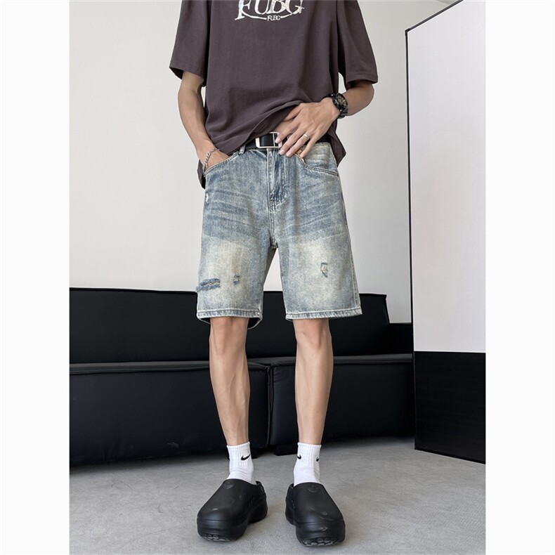 夏款男牛仔短裤破洞渐变色五分短裤D2060P43,男装牛仔裤,星座1013-1